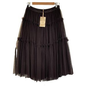 Chelsea & Violet Tiered Tulle Midi Skirt Gathered Layered Black Womens Small New